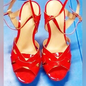 OFFICE LONDON Red Patent Leather Strappy Platform Sandals
